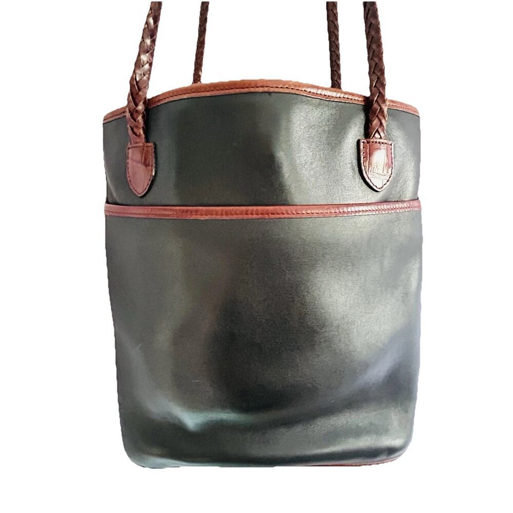 Vintage Brighton Black Leather Caroline Bucket Bag Purse Hearts Brown Croc Tote - Picture 10 of 16